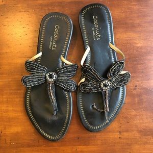 Beautiful beaded dragonfly thong sandal size 10